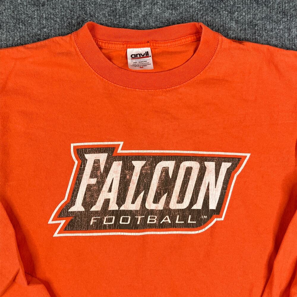Anvil T-Shirt Men's Size M‎ Orange Falcon Football Long Sleeve Graphic Tee